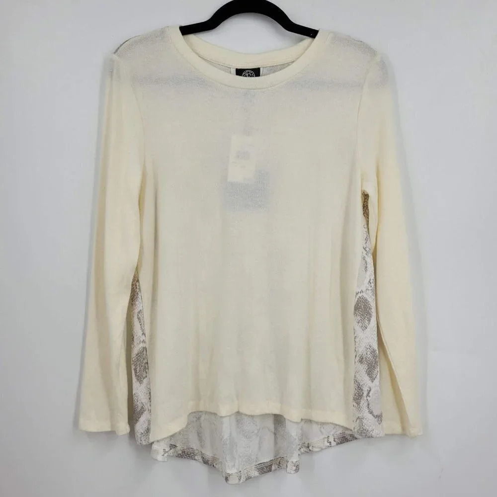 Bobeau Women's Amie Brushed Pullover Knit Sweater‎ in Sand Snake Size S NWT